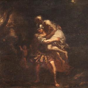 Peinture Du 17ème Siècle, Enée, Anchise Et Ascagne Fuyant Troie