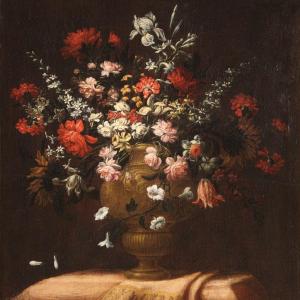 Grand Tableau Du 18ème Siècle Nature Morte Au Vase De Fleurs