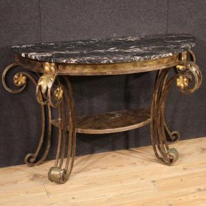 Great Wrought Iron Console With Marble Top From The 70s