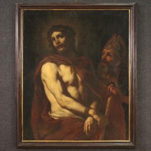 Grand Tableau Italien Religieux Du 17ème Siècle, Ecce Homo