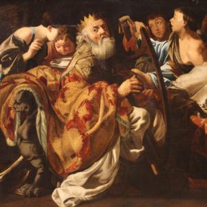 Great Painting From The 17th Century, King David Plays The Harp Among The Angels