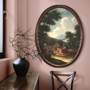 Antique Oval Painting From The 18th Century Joseph At The Well