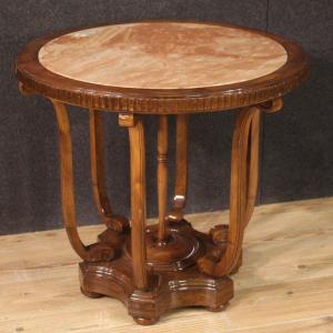Italian Side Table In Wood With Marble Top From The 20th Century
