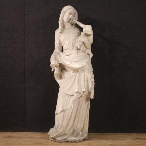 Sculpture En Plâtre Vierge à l'Enfant Du 20ème Siècle