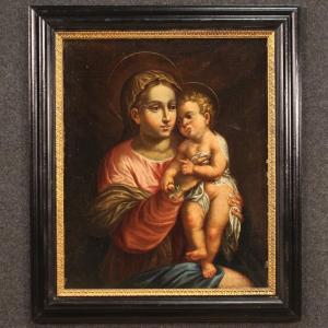 Tableau Ancien Religieux Vierge à l'Enfant Du 17ème Siècle