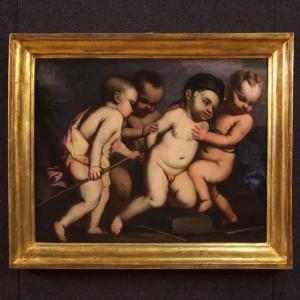 Tableau ancien italien jeux de chérubins du 17ème siècle