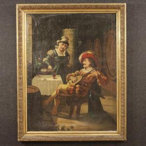 Tableau italien scène d'intérieur du 20ème siècle