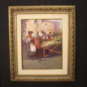 Italian Painting Popular Scene With Figures From 20th Century