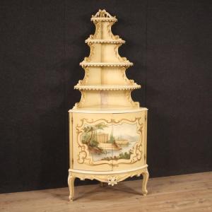 Italian Lacquered And Painted Corner Cupboard From 20th Century