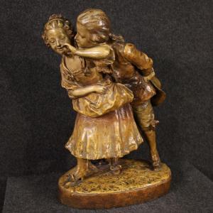 Signed Terracotta Sculpture Gallant Scene