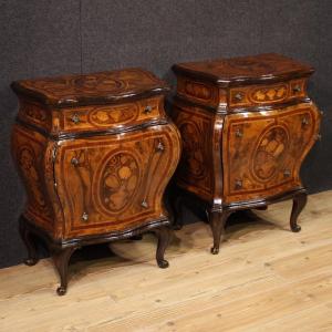 Pair Of Louis XV Style Inlaid Lombard Bedside Tables