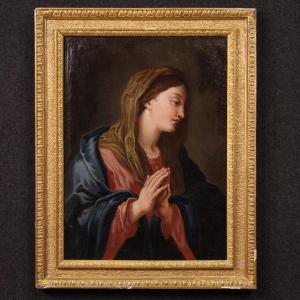 Tableau religieux ancien du 17ème siècle, La Vierge en prière
