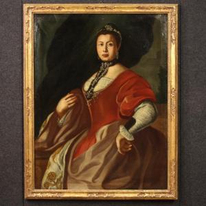Grand tableau italien du 18ème siècle, Portrait d'une dame