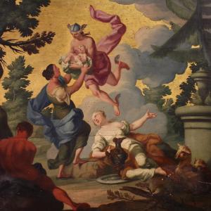 Peinture italienne sur panneau du 18ème siècle, Hermès transportant Dionysos aux nymphes