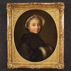 Peinture italienne du 18ème siècle, portrait d'une jeune femme