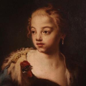 Peinture ancienne portrait de jeune fille du 18ème siècle