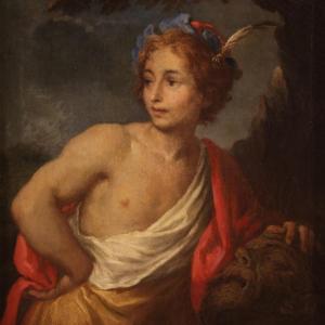 Peinture italienne du 17ème siècle, David avec la tête de Goliath