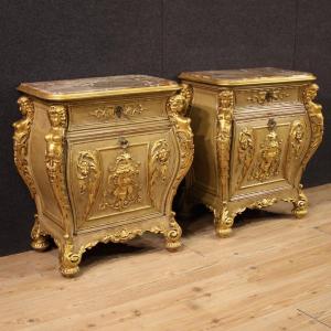 Pair Of 20th-century Italian Lacquered And Gilded Bedside Tables