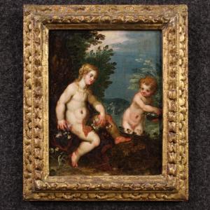 Antique Flemish Painting On Copper From The 17th Century, Mythological Scene