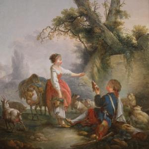 Great 18th Century French Painting, Romantic Pastoral Scene