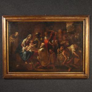 Grand tableau religieux du 17ème siècle, L'Adoration des Mages
