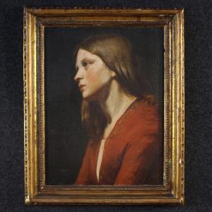 Peinture italienne du 19ème siècle, portrait d'une jeune fille