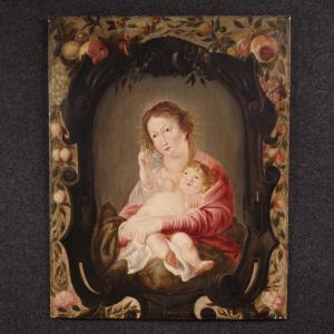 Tableau flamand la Vierge à l'Enfant du 17ème siècle