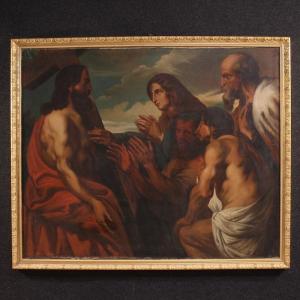 Great 19th-century Flemish Painting, Christ Forgiving Penitent Sinners