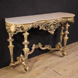 Italian Lacquered And Gilded Console In Eclectic Style From 20th Century
