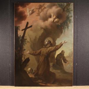 Grand tableau italien du 18ème siècle, L'Extase de saint François d'Assise