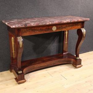 Console italienne de style Empire avec dessus en marbre du 19ème siècle