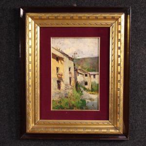 Tableau italien de paysage, vue de maisons, du 20ème siècle
