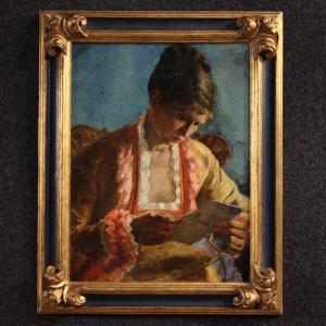 Tableau français, Portrait d'une femme avec une lettre, daté de 1979