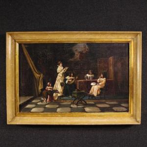 Peinture italienne scène d'intérieur signée F. Bonati 1913