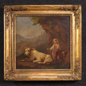 Peinture ancienne paysage bucolique du 19ème siècle