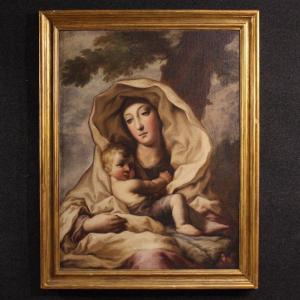 Tableau italien ancien du 17ème siècle, Vierge à l'Enfant