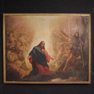 Ancienne peinture italienne du 19ème siècle : le Baptême de Jésus