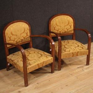 Pair Of Armchairs In Wood And Fabric