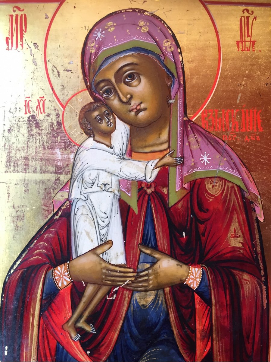 Icône De La Vierge à l'Enfant, Russie 19e / Orthodoxe /  Marie / Mère de Dieu / Icon / Jesus /  Christ-photo-2