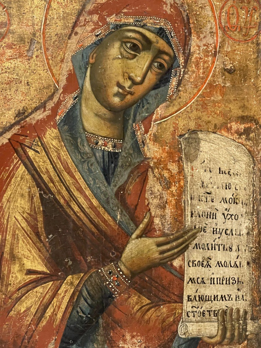 Rare Icône de la Vierge, vers 1650, Russie / Icone Orthodoxe Russe / Marie / Mère de Dieu de l'Intercession-photo-2