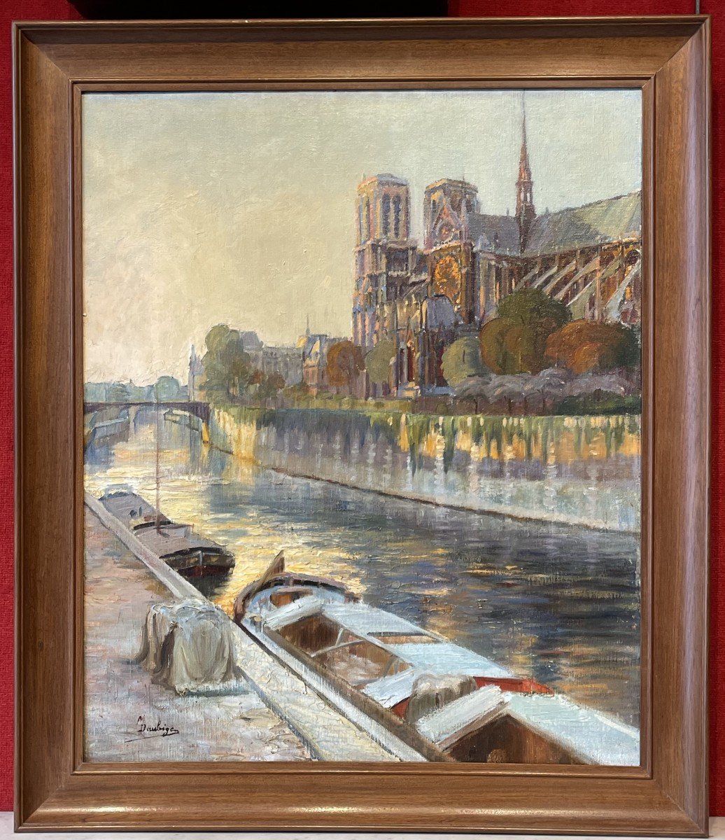 Marie Daubige, Parie Seen From Notre Dame De Paris, Oil On Canvas / France Urban Landscape / Seine-photo-2