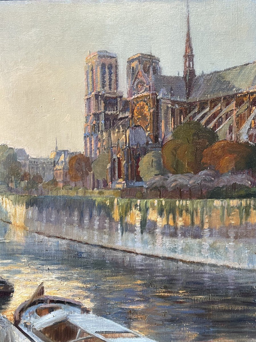 Marie Daubige, Parie Seen From Notre Dame De Paris, Oil On Canvas / France Urban Landscape / Seine-photo-3