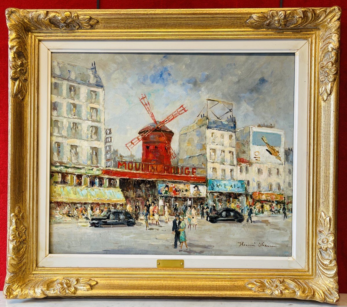Henri Stienn (1903-1993), Paris Le Moulin Rouge, Oil On Canvas / France Urban Landscape-photo-2
