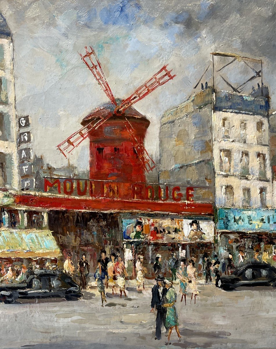 Henri Stienn (1903-1993), Paris Le Moulin Rouge, Oil On Canvas / France Urban Landscape-photo-3