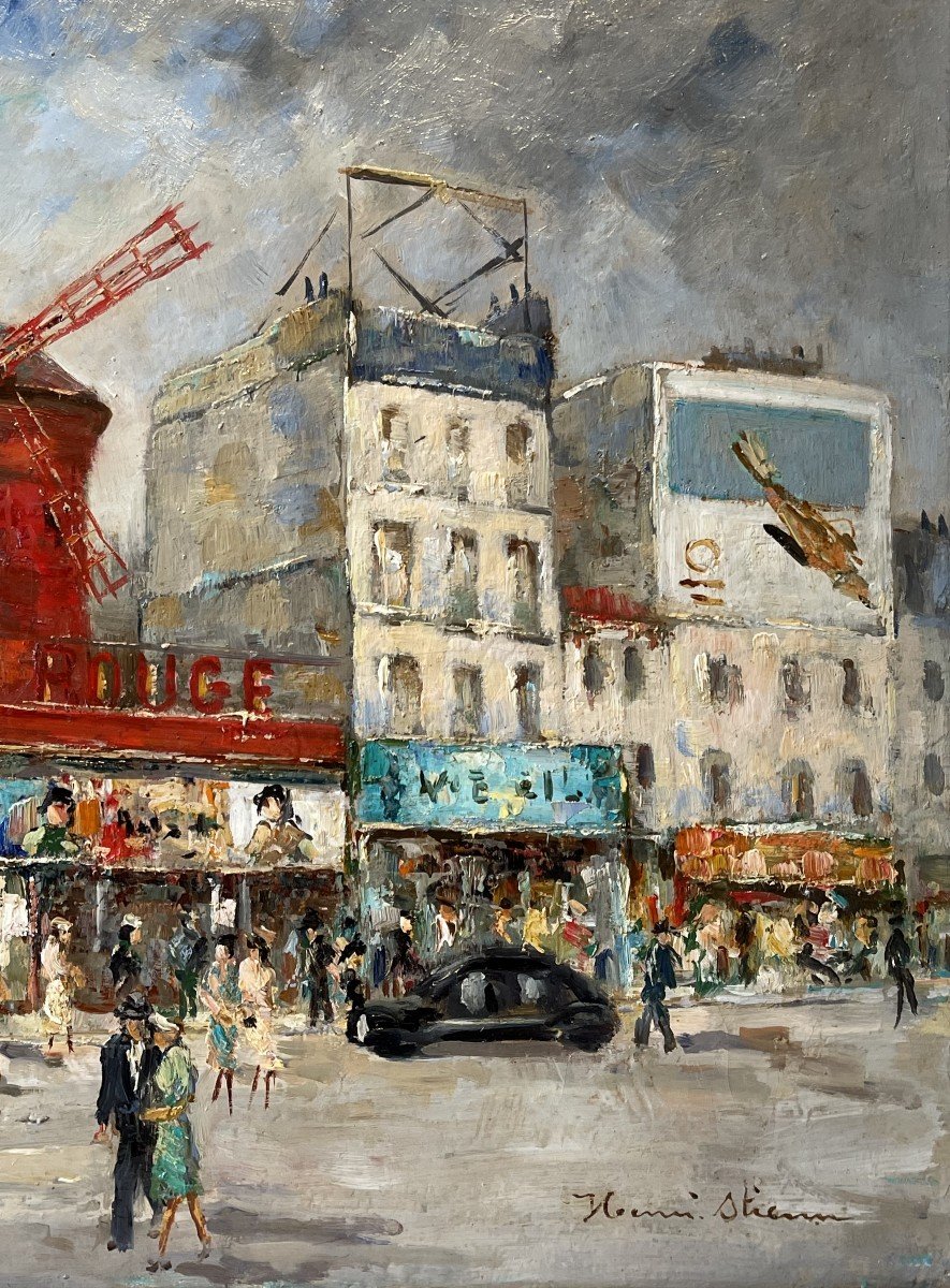 Henri Stienn (1903-1993), Paris Le Moulin Rouge, Oil On Canvas / France Urban Landscape-photo-4