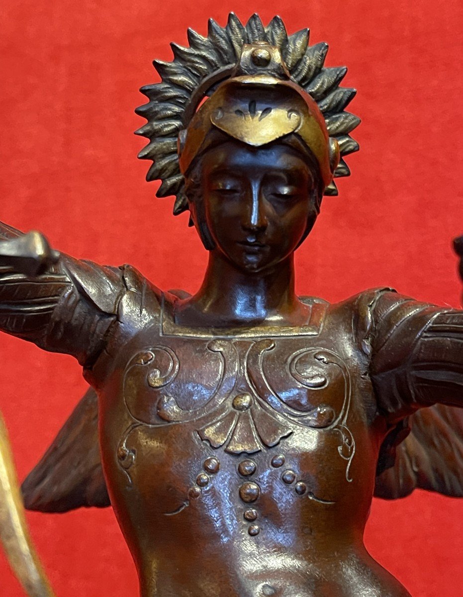 Bronze De Saint Michel Terrassant Le Dragon, Signé Emile Voyez, 19e Siècle / Sculpture / Statue Archange-photo-3