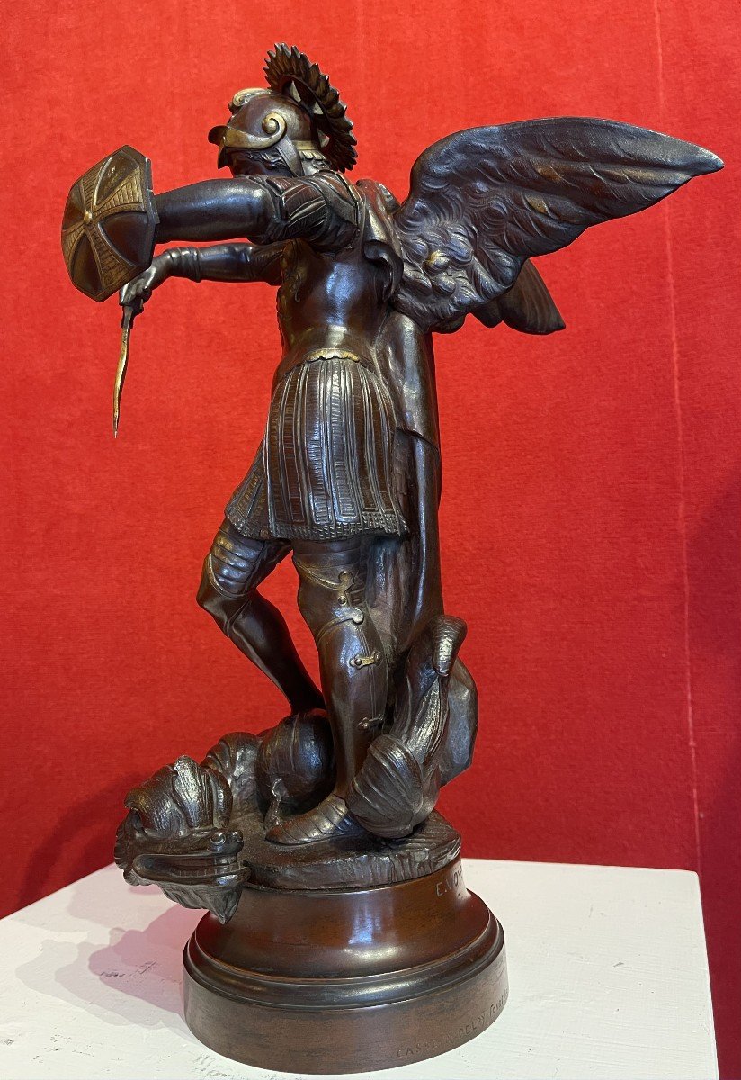 Bronze De Saint Michel Terrassant Le Dragon, Signé Emile Voyez, 19e Siècle / Sculpture / Statue Archange-photo-1