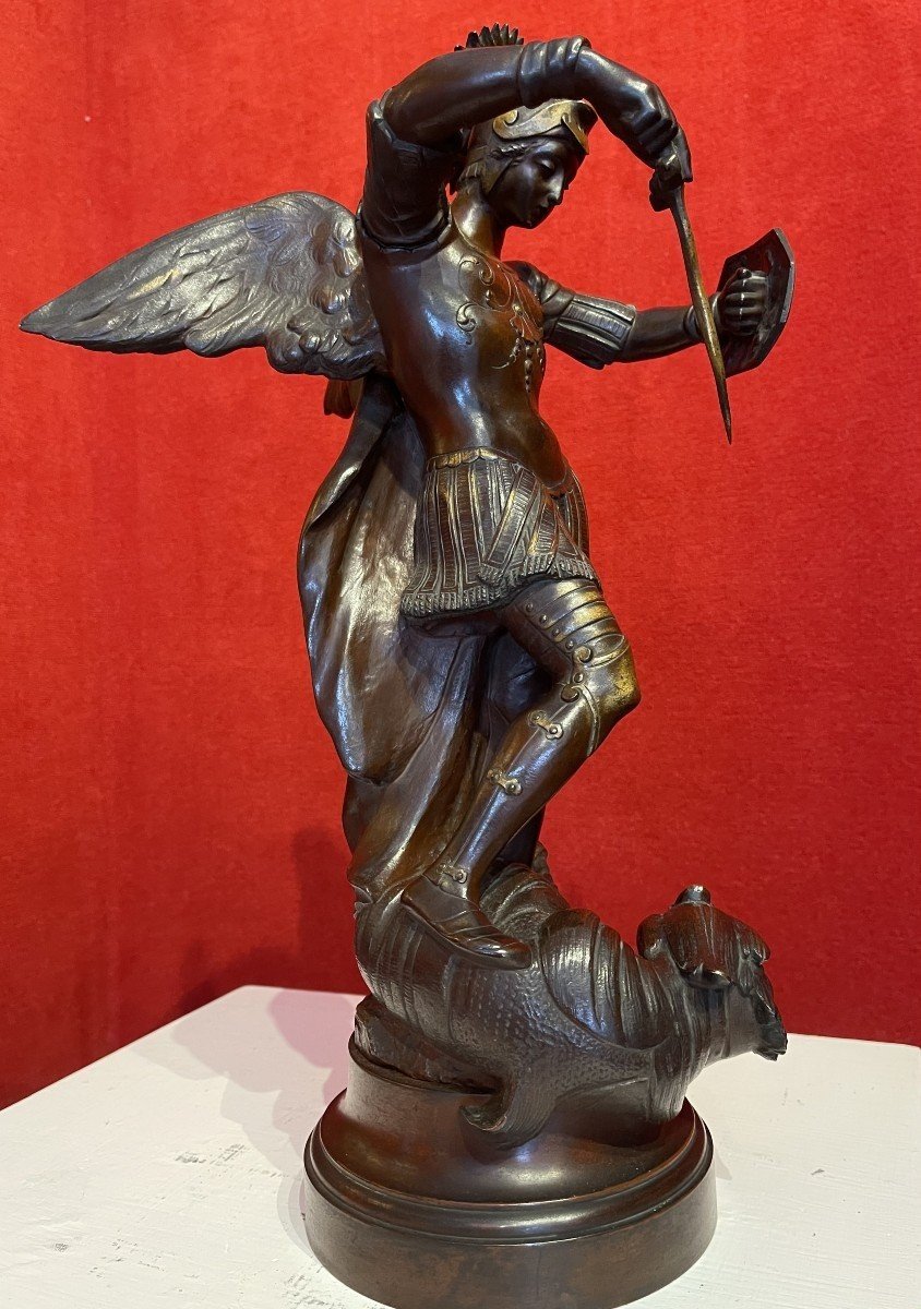 Bronze De Saint Michel Terrassant Le Dragon, Signé Emile Voyez, 19e Siècle / Sculpture / Statue Archange