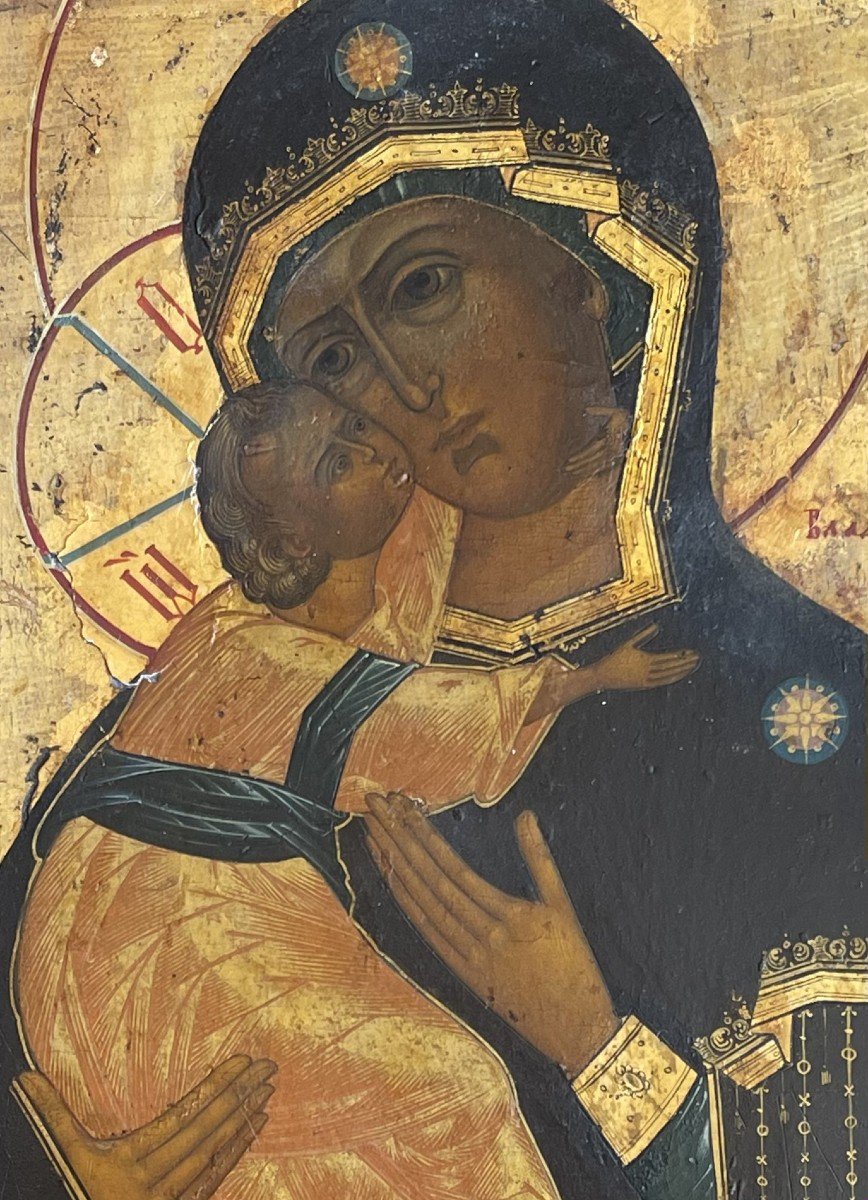 Icône Vierge De La Tendresse De Vladimir,  Russie 19e Siècle / Icone orthodoxe Russe Art Religieux / Icon-photo-2
