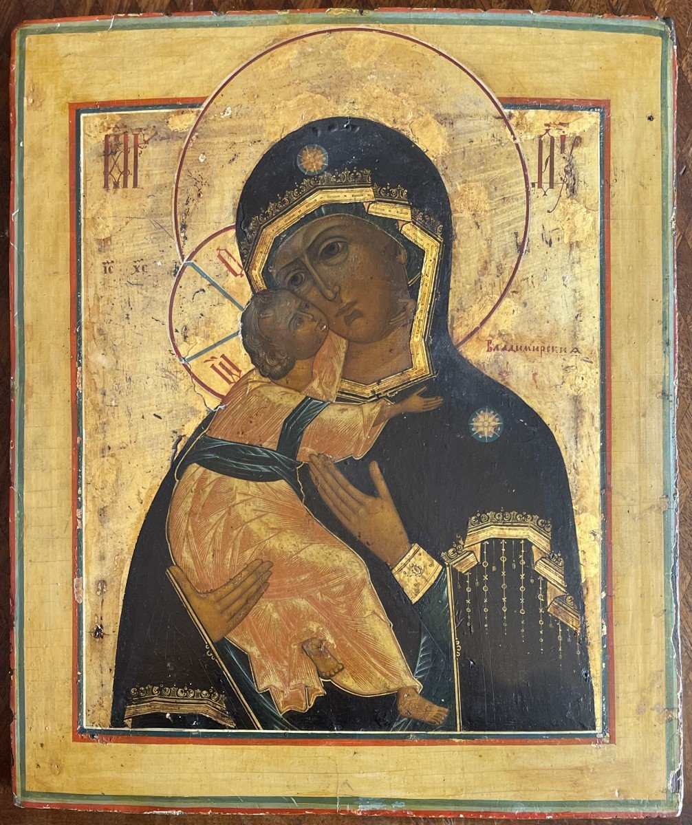 Icône Vierge De La Tendresse De Vladimir,  Russie 19e Siècle / Icone orthodoxe Russe Art Religieux / Icon